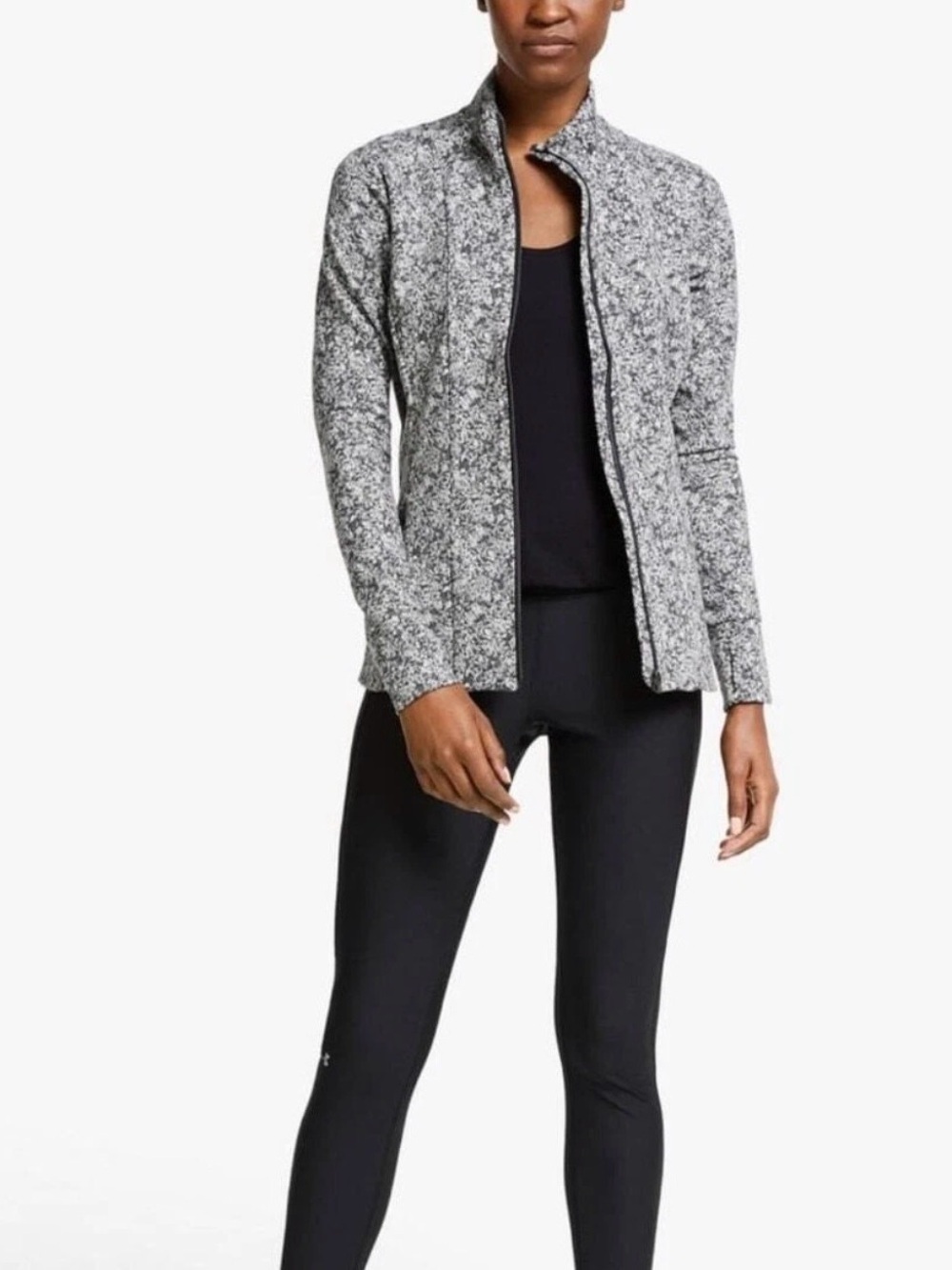 Athleta Women's Shanti Salutation Jacquard Textured Black White Jacket